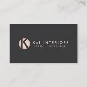 Hip Modern Rose Gold Monogram Designer Black Business Card