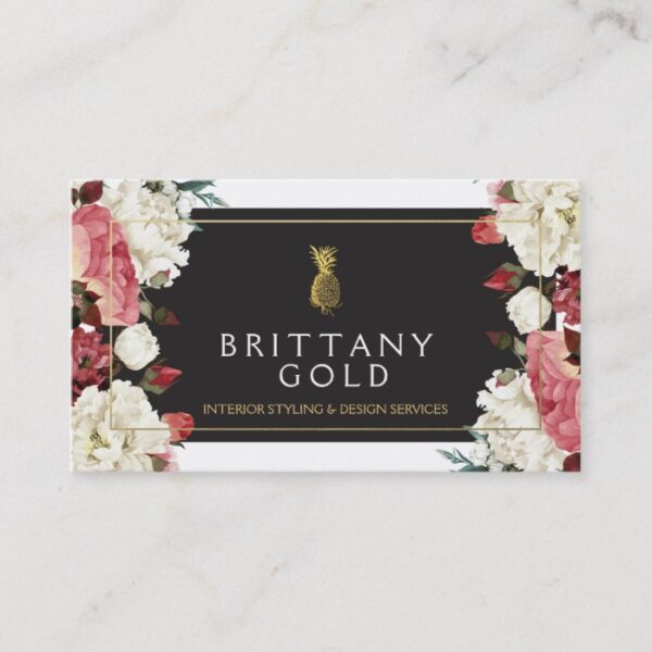 Interior Designer Business Card - Chic Gold Floral