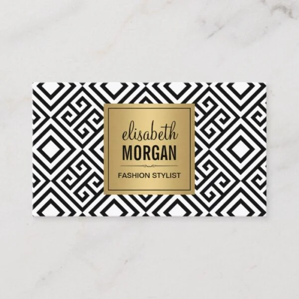 Interior Designer - Luxury Gold Black Geometric Business Card