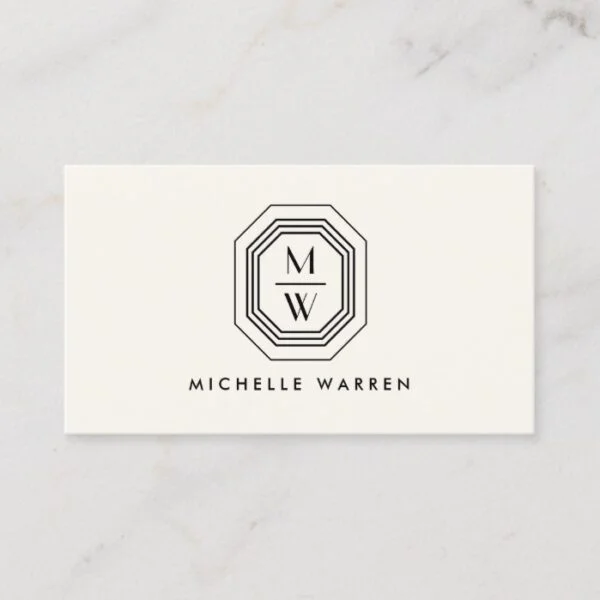Ivory/Black Art Deco Monogram Beauty Business Card