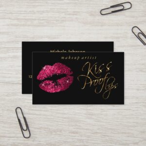 Kiss Proof Lips - Hot Pink Glitter and  Gold Business Card