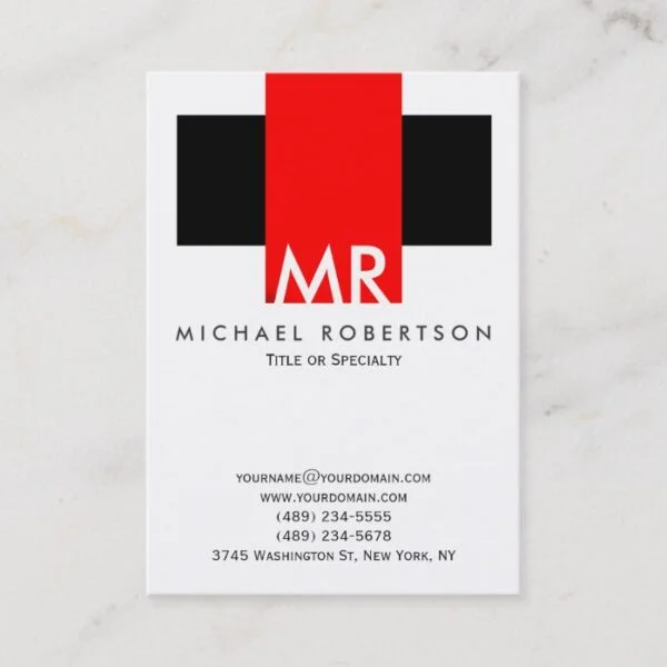 Large Monogram Black White Red Clean Business Card