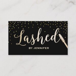 Lashed Makeup Artist Gold Script Gold Confetti Business Card