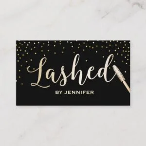 Lashed Makeup Artist Gold Script Gold Confetti Business Card