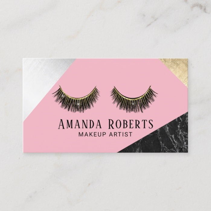 Lashes Makeup Artist Marble Silver Gold Pink Business Card