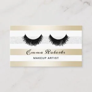 Lashes Makeup Artist Modern Gold & Silver Stripes Business Card