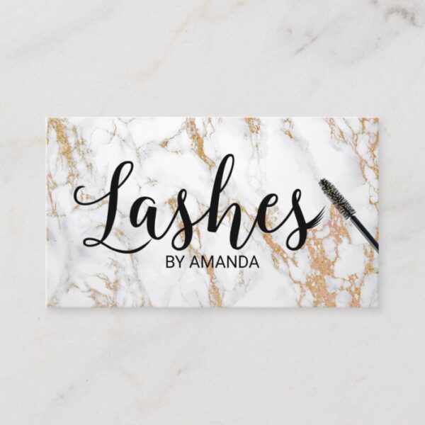 Lashes Makeup Artist Trendy White Marble Business Card