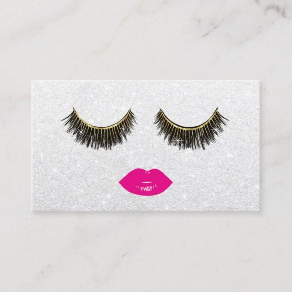 Lashes & Pink Lips Makeup Artist Silver Beauty Business Card