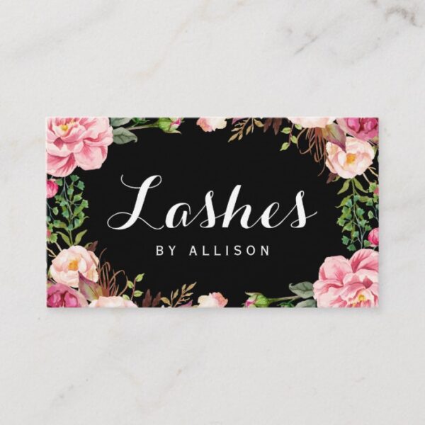 Lashes Script by Makeup Artist Trendy Floral Wrap Business Card