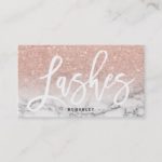 Lashes typography rose gold glitter marble business card