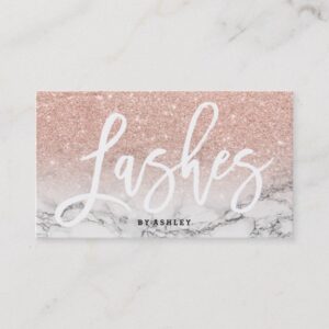 Lashes typography rose gold glitter marble business card