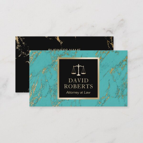 Lawyer Attorney at Law Trendy Turquoise & Gold Business Card
