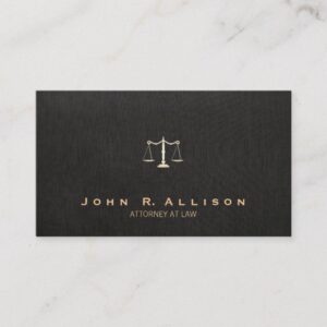 Lawyer Black Linen Look Scales of Justice Business Card
