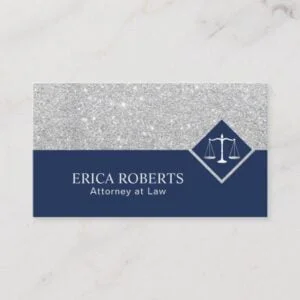 Lawyer Modern Navy Blue & Silver Attorney at Law Business Card
