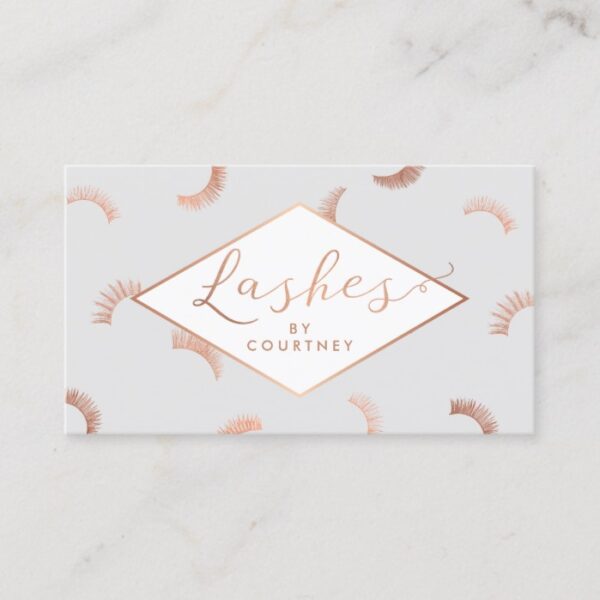 Lots of Lashes Pattern Lash Salon Gray/Rose Gold Business Card