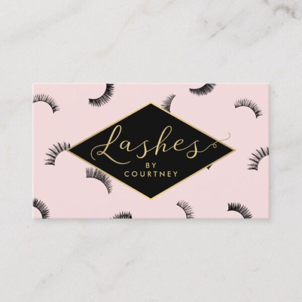 Lots of Lashes Pattern Lash Salon Pink/Black/Gold Business Card