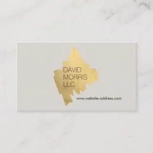 Luxe Abstract Gold Painted Designer Logo on Tan Business Card