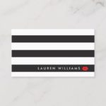 Luxe Black/White Stripes Red Lips Makeup Artist Business Card
