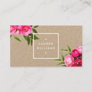 Luxe Bold Watercolor Roses on Kraft Business Card