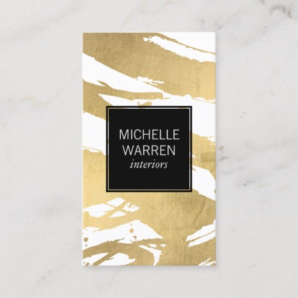 Luxe Faux Gold Brushstrokes Designer Business Card