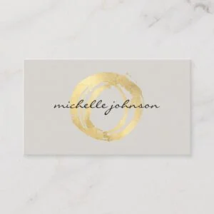 Luxe Faux Gold Painted Circle Designer Logo on Tan Business Card