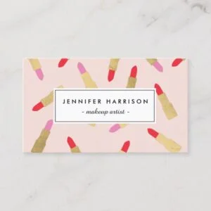 Luxe Glam Lipstick Pattern on Pink Makeup Artist Business Card