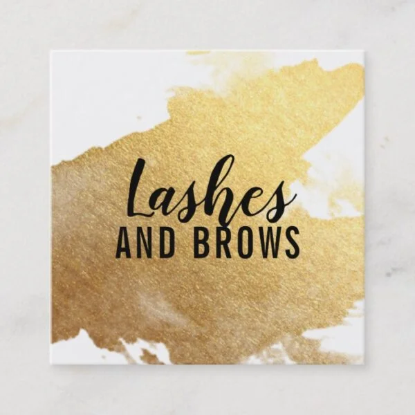 LUXE MINIMALIST glam faux gold foil splash black Square Business Card