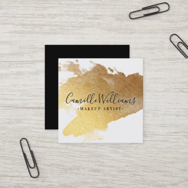 LUXE MINIMALIST glam faux gold foil splash black Square Business Card