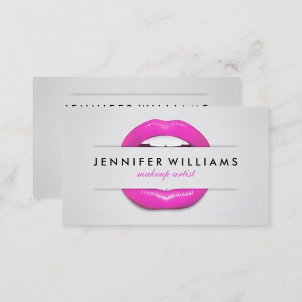 Makeup artist cool pink lips gray texture modern business card