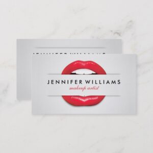 Makeup artist cool red lips gray texture modern business card