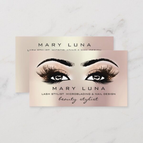 Makeup Artist Eyebrows Lashes Peach Rose Gold Business Card