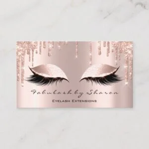 Makeup Artist Eyes Lashes Glitter Drips Rose Gold Business Card