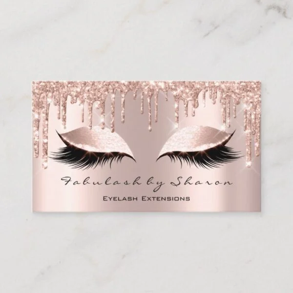 Makeup Artist Eyes Lashes Glitter Drips Rose Spark Business Card