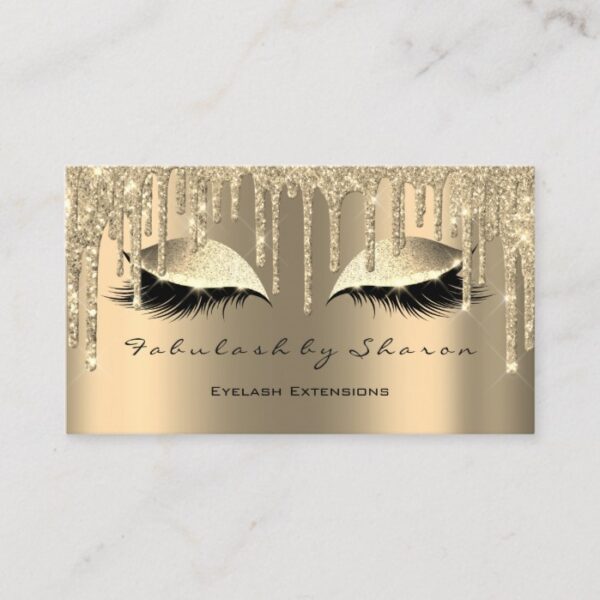 Makeup Artist Eyes Lashes Glitter Drips Sepia Gold Business Card