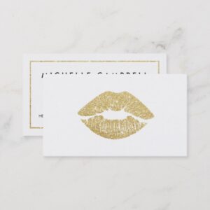 Makeup artist faux glitter chic gold lips elegant business card