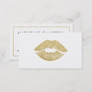 Makeup artist faux glitter chic gold lips elegant business card