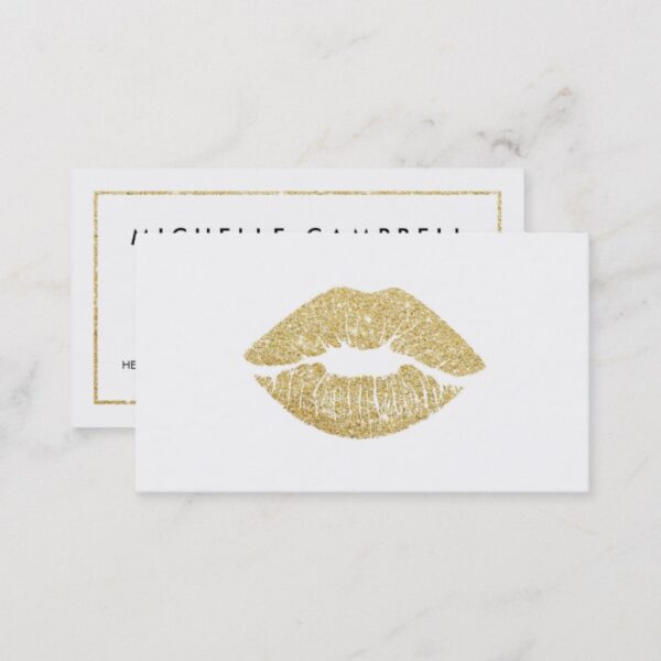 Makeup artist faux glitter chic gold lips elegant business card