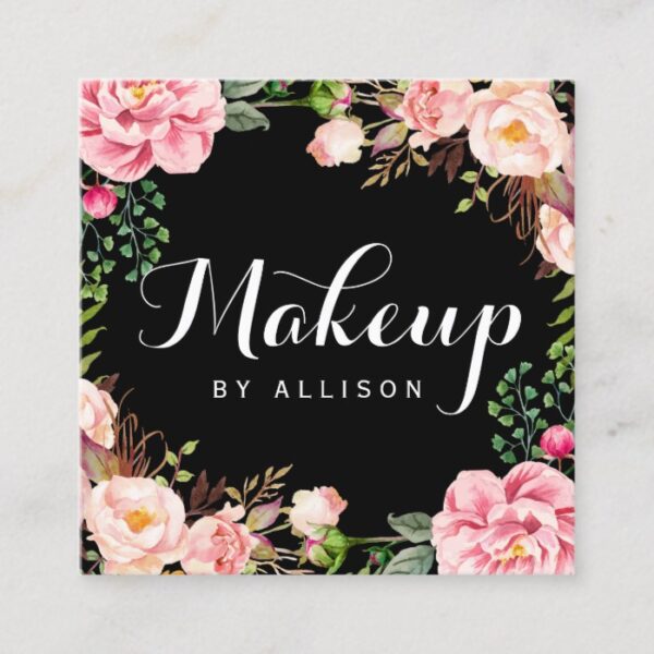 Makeup Artist Girly Romantic Floral Wrapping Square Business Card