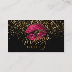 Makeup Artist - Gold Confetti & Hot Pink ? Lips Business Card