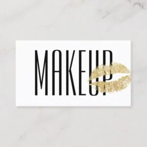 Makeup Artist Gold Lips Modern Black & White Business Card