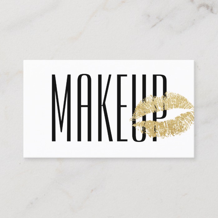 Makeup Artist Gold Lips Modern Black & White Business Card