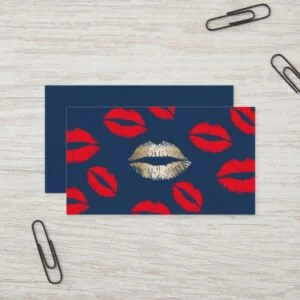 Makeup Artist Gold Lips Navy Blue Beauty Salon Business Card