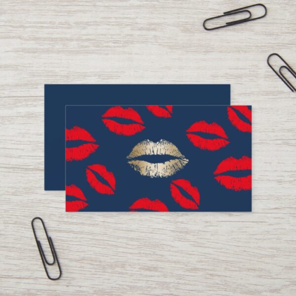 Makeup Artist Gold Lips Navy Blue Beauty Salon Business Card