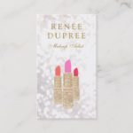 Makeup Artist Gold Lipstick Bokeh Beauty Business Card