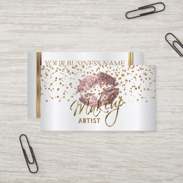 Makeup Artist Golden Confetti & Rose Lips Business Card