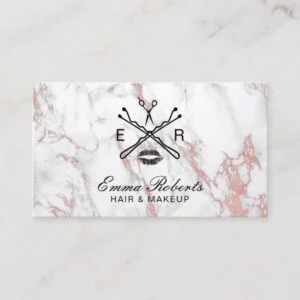 Makeup Artist Hair Salon Beauty Logo Trendy Marble Business Card