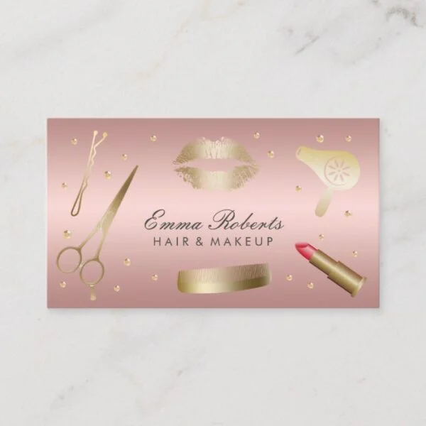 Makeup Artist Hair Stylist Modern Rose Gold Salon Business Card
