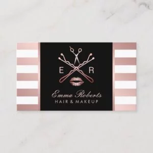 Makeup Artist Hair Stylist Modern Rose Gold Stripe Business Card