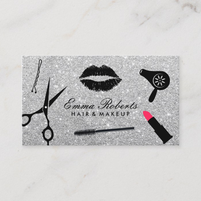 Makeup Artist & Hair Stylist Modern Silver Glitter Business Card