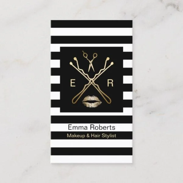 Makeup Artist Hair Stylist Modern Stripes Salon Business Card